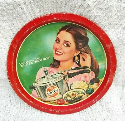 Vintage United Brothers Pressure Cooker India Lady Graphics Adv Tin Tray T1090 • $172.49