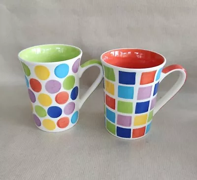 Two Whittard Of Chelsea Bright Square And Spot Patt. Mugs 4.25  Tall • £12
