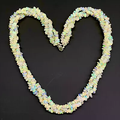 18  Natural Ethiopian Opal Tumble Beads Flashy Multi Strand Necklace 925 Clasp • $114.99