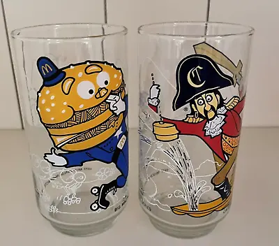 NOS 2 Vtg McDonalds Collector Glasses Captain Crook & Big Mac Action Series 1977 • $17