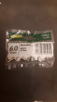 £2.89 • Buy 6mm Round Cable Clips. White 5x 20pack Tower