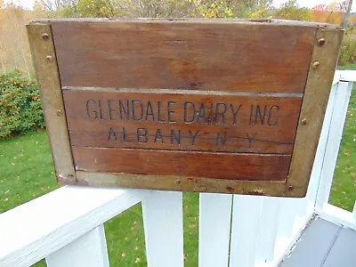 Vintage WOOD & METAL GLENDALE DAIRY ALBANY NY Milk Bottle Crate 16x13x10H Nice!  • $95