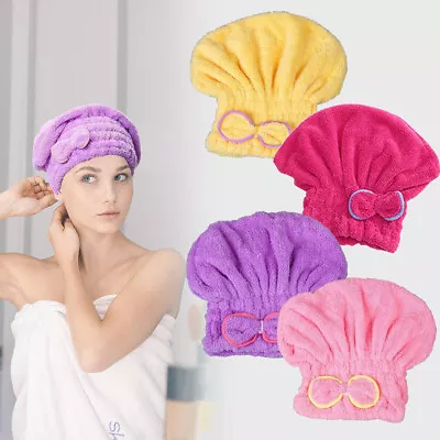 Quick Dry Hair Turban Shower Microfibre Towel Cap Fast Drying Bath Head Bun Wrap • £3.99