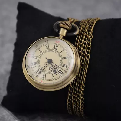 Casual Pocket Watch Open Face Quartz Vintage Roman Numerals Watches Jewelry • £7.09