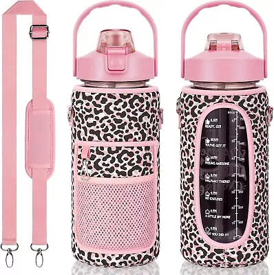 Half Gallon Water Bottle With Sleeve 64 OZ Motivational Water Bottle With Straw  • $14.91