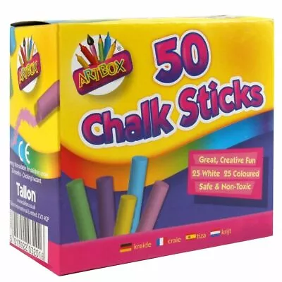 50 X COLOURED CHALK STICKS Blackboard Pavement Kids Children's Art Craft Colour • £4.99