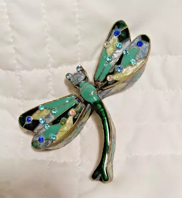 Vintage DRAGONFLY Trinket Box  Colorful Enamel Inlays • $15.99