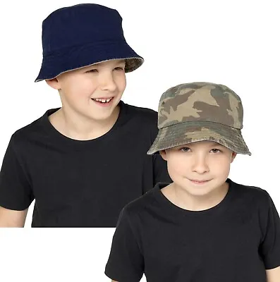 Boys Kids 100% Cotton Reversible Summer Bucket Hat Cap Sun Protection Age 3-10 • £4.25