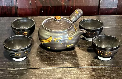 New Vintage Asian Teapot Porcelain/Ceramic With 4 Cups Set. Unusual Find!! • $38.25