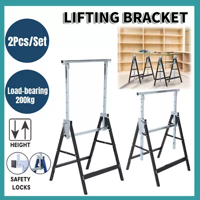 $65.44 • Buy Set Of 2 Folding Saw Horse Work Bench Stand Tool Adjustable Trestles 200KG AU