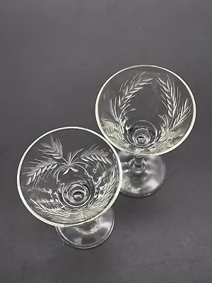 SET OF 2 Vintage Small Glasses Crystal Etched Wheat Pattern 1950's • $25