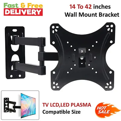 Full Motion TV Wall Mount Bracket Swivel Tilt 14 18 26 32 40 42 Inch LED LCD UK • £9.49