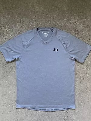 Mens Under Armour Size M Gray V-neck The Tech Tee Shirt • $11.99