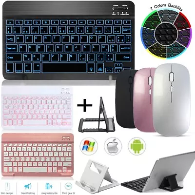 Wireless Bluetooth Backlit Keyboard&Cordless Mouse For Ipad Android Tablet PC • $34.99