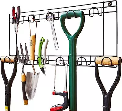 11 Space Tool Rack Hook Wall Mounted Hanger Two Tier Shed Garage Storage Garden • £17.49