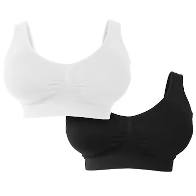 Ladies Seamless Padded Stretch T-Shirt Comfort Sports Bra Crop Top • £8.99