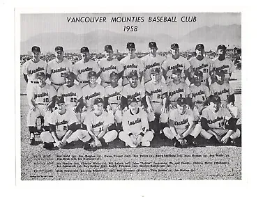 Original 1958 Vancouver Mounties 7.5x9.5 Team Photo  Baseball Canada • $95