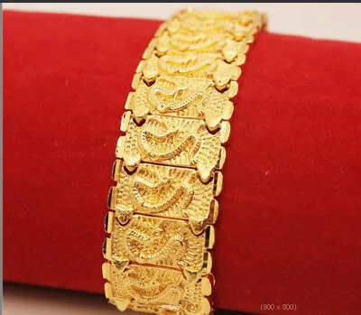 $28.99 • Buy Men's Dragon And Phoenix Texture 24K THAI BAHT YELLOW GOLD GP  Bracelet
