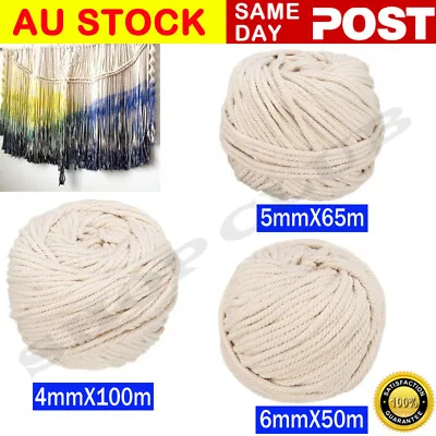 4/5/6mm Macrame Rope Natural Beige Cotton Twisted Cord Artisan Hand Craft Decor • $13.90