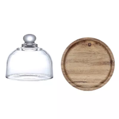 Wooden Cheese Dome Cake Plate With Glass Cover - Dessert Tray & Cheese Platter • £13.15