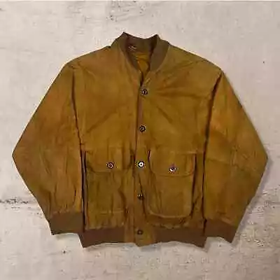 70s VINTAGE WEST GERMANY MADE BROWN LEATHER SUEDE BOMBER JACKET (XL) • $55