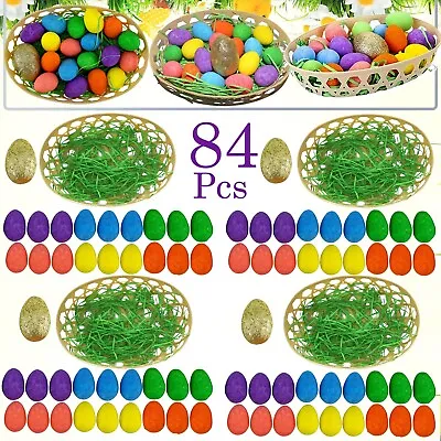 84Pcs Easter Egg Hunt Basket Set Glittered & Golden Eggs Home Decoration Gift • £12.89