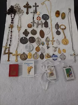 49 Vintage Christian Catholic Medals Rosary Pincharm Lot • $25