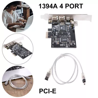 4 Port PCI-e 1X IEEE 1394A Firewires Card Adapter + 6-4 Pin Cable For Desktop PC • £13.42