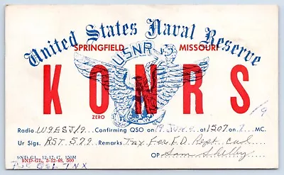 QSL CB Ham Radio K0NRS US Naval Res. Springfield Missouri Vtg Greene County 1949 • $5