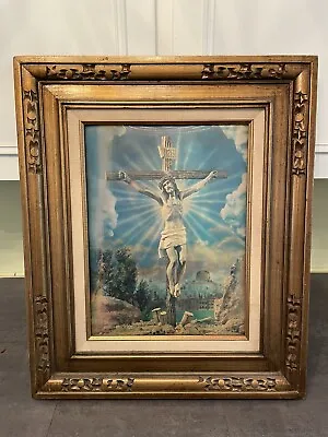 VINTAGE JESUS Crucifixion 3D LENTICULAR HOLOGRAM Framed Art Print • $28.25