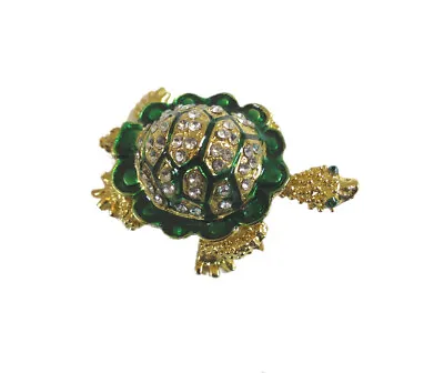Bejeweled Tiny Little Turtlel Hinged Metal Enameled Crystal Trinket Box • $13.99
