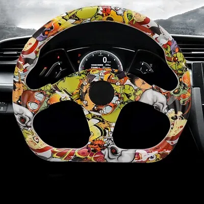 US Flat Car Racing Steering Wheel Acrylic Graffiti Pattern Steering Wheel 320MM • $70.99