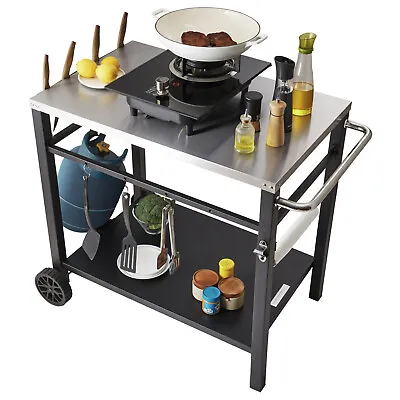 VEVOR Outdoor Grill Dining Cart Double-Shelf BBQ Movable Food Prep Trolley Patio • $69.99