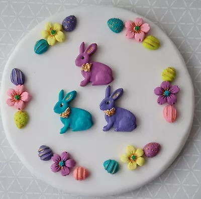 18 X Easter Cake  Fondant Bunny Rabbit Flowers Eggs  Decorations Handmade • £12.95