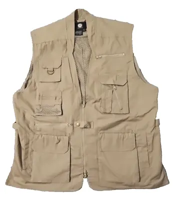 Vintage Rothco Vest Men's Large Beige Outback Cargo Fishing Cotton Outdoor 90s • $24.95