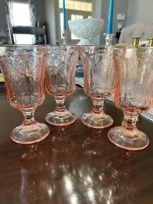 Indiana Glass Madrid Pink Depression Recollection Footed Goblet Federal Set Of 3 • $29.99