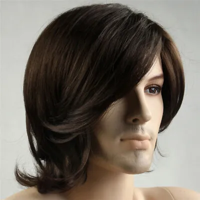 Dark Brown Short Hairstyles Men's Natural Layered 100% Human Hair Wig 10 Inch • $32.99