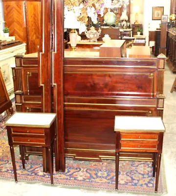 French Antique Louis XVI Maison Mahogany Wood Bedroom Set Bed & 2 Nightstand • $3500