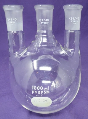 $37.96 • Buy Pyrex 1000ml 3 Neck Round Bottom Boiling Flask, 24/40