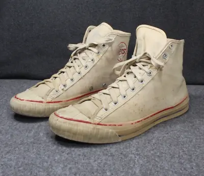 Vintage 60s Red Ball Jets Canvas Hi High Top Sneakers Tennis Shoes Size 11 • $110