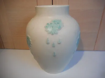 £15 • Buy Vintage Langley Mill Pottery Stoneware Cream With Turquoise Flowers Vase 1930's