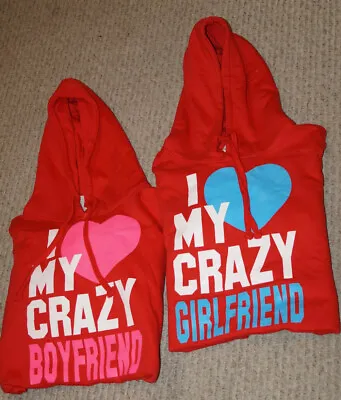 Matching I Love My Crazy Boyfriend Girlfriend Red Hoodie Sweatshirt Lot Of 2 • $39.99