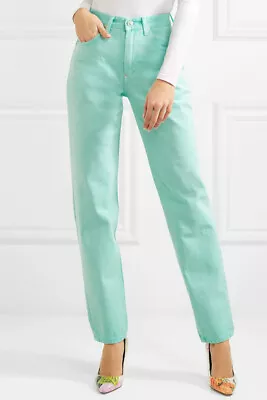 PUSHBUTTON Aqua Mint Green Cotton Denim Straight Leg Mom Style Jeans - Large • $75.78