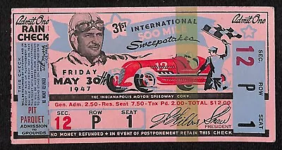 1947 Indy 500 Ticket / IMS 500 Mile Sweepstakes Ticket Stub Seat 1 VGC • $84.99