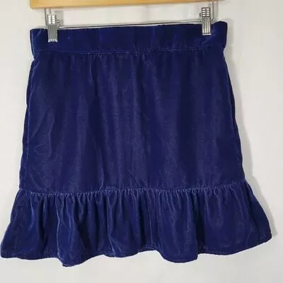 J. Crew Blue Velvet Ruffle Mini Skirt XS Classic Party Date Polyester Pull On • $12.95