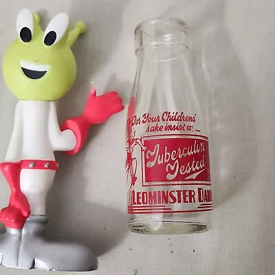 Vintage Leominster Dairies Milk Bottle Dairy   Boy & Hoop    6.5  Tall • $9.99