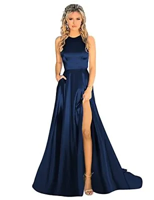 Miao Duo Women's Lace Appliqued Bridesmaid Dresses Long With Slit  Navy Blue 6 • $83.87