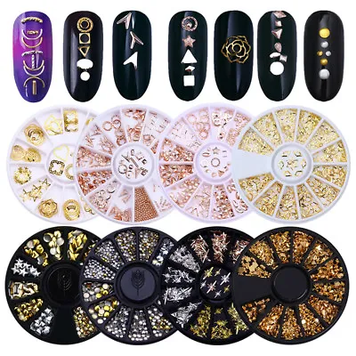 Gold Silver 3D Nail Art Decoration Studs Charms Multi-shape Metal  Wheel • $2.89