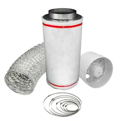 4  Carbon Filter Kit Hobby Odour Extraction Fan Aluminium 5 Ducting Hydroponics • £40.05