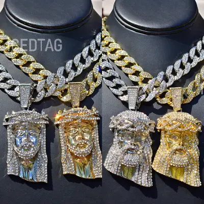 Gold Plated Pendant Jesus Cubic Zirconia Iced Hip Hop Big Chain Bling Out Men • $36.99